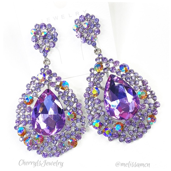 Lavender Austrian Crystal Formal Prom Pageant Chandelier Earrings - Picture 7 of 7